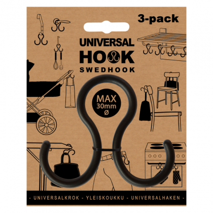 Universalkrok Swedhook, Svart, 3 stk.