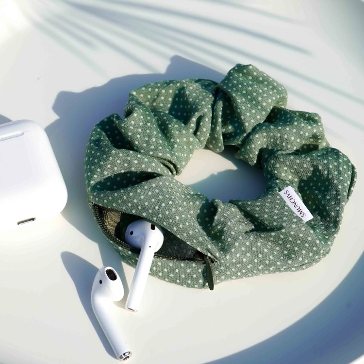Scrunchie med lomme, Bomull Grønn