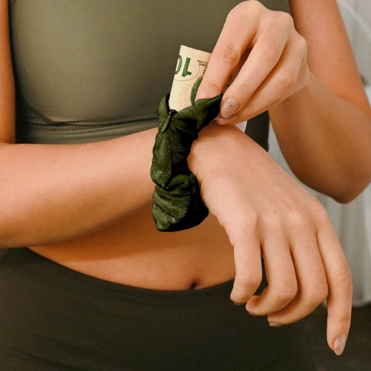 Scrunchie med lomme, Velvet Grønn