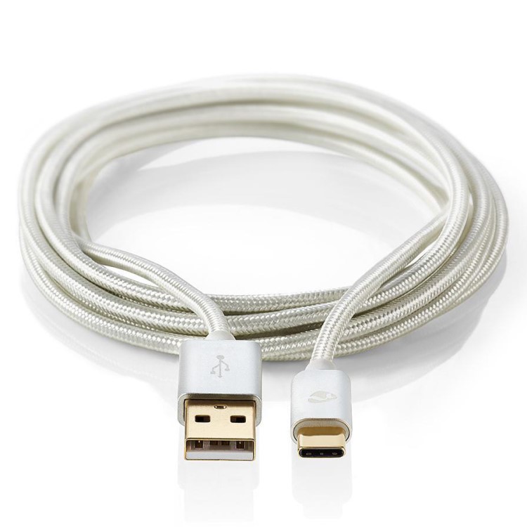 Lang USB-kabel i stoff, USB-C 2 m