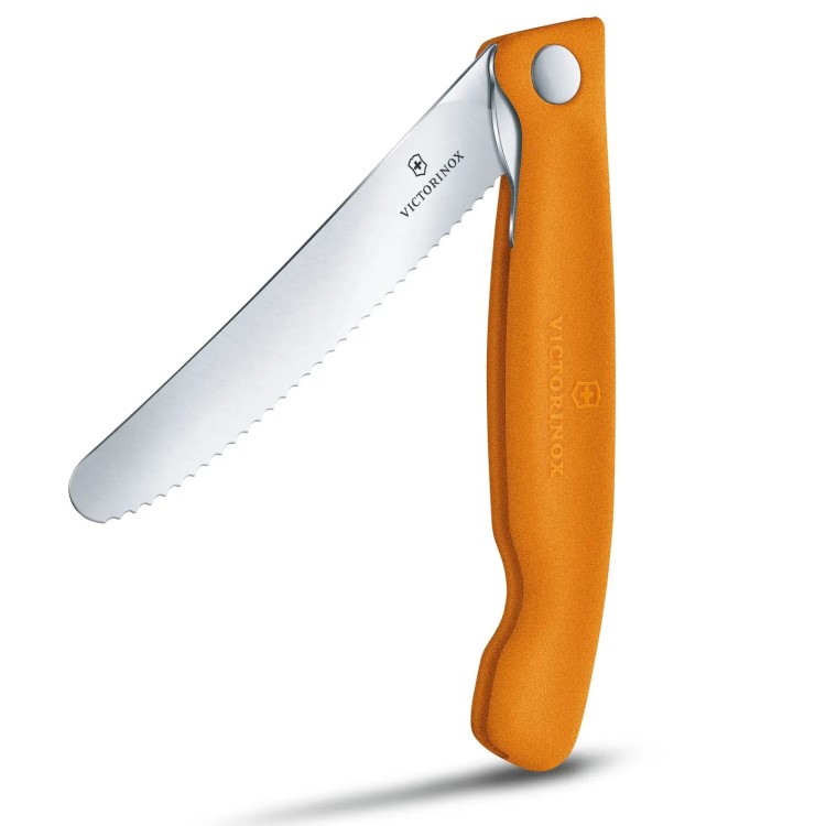 Sammenleggbar kniv med tagget blad, Oransje
