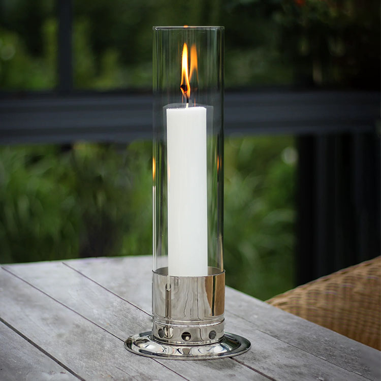 Lysestake med stormglass Large, Nikkelbelagt messing