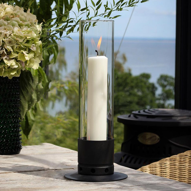 Lysestake med stormglass Large, Matt svart