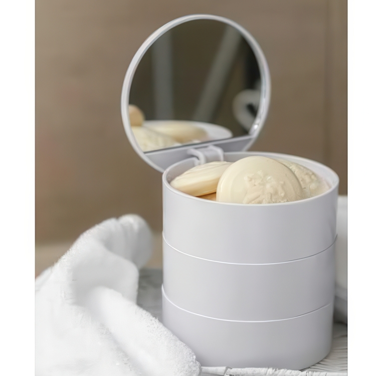 Boks med speil, COSMETIC TOWER, Ø 13 x H14 cm, Hvit