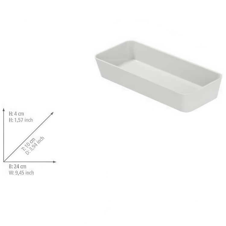 Avlangt oppbevaringsbrett / skuffinnlegg, GOM SOFT TOUCH, 24 x 10 x H 4 cm, Hvit