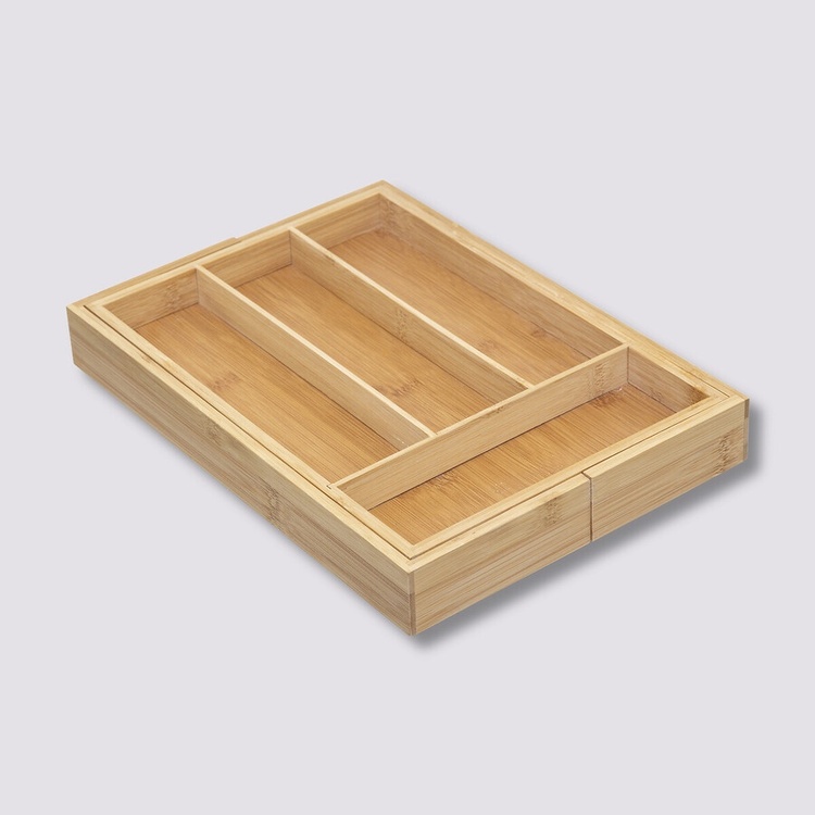 Uttrekkbar bestikkskuff i bambus 25-39 cm