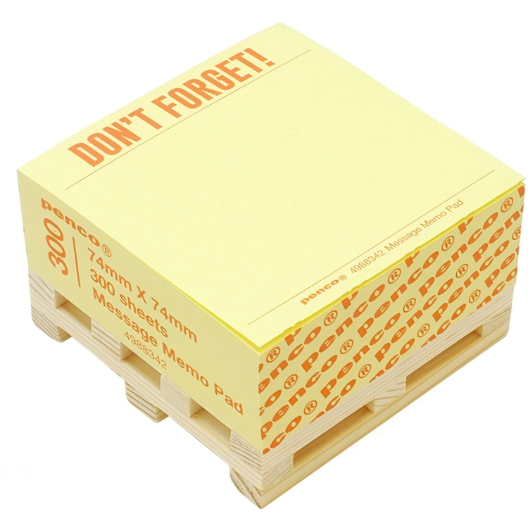 Blokkterning på liten trepall, PENCO DON'T FORGET, 7,4 x 7,4 cm, Gul