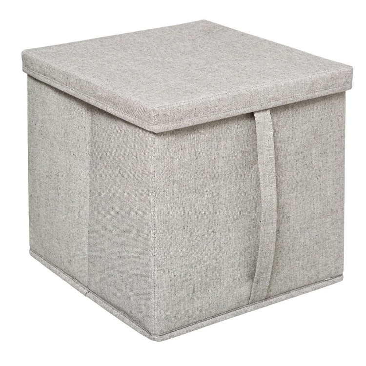 Boks i tekstil med lokk, ORGA STORAGE BOX CUBE, 31 x 31 x H 31 cm, Beige-Grå