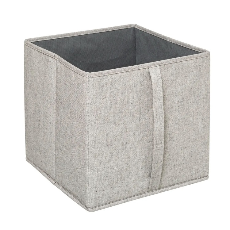 Boks i tekstil med lokk, ORGA STORAGE BOX CUBE, 31 x 31 x H 31 cm, Beige-Grå