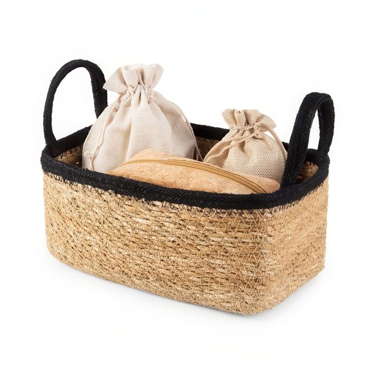 Oppbevaringskurv av sjøgress og jute, SMALL PANIER DE RANGEMENT, 24 x 15 x H 12 cm, Natur / Svart