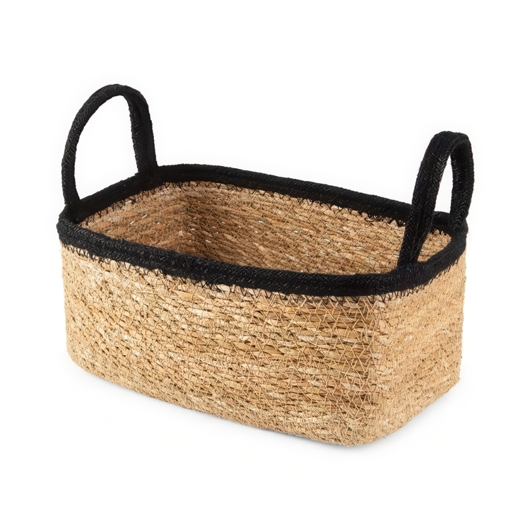 Oppbevaringskurv av sjøgress og jute, SMALL PANIER DE RANGEMENT, 24 x 15 x H 12 cm, Natur / Svart