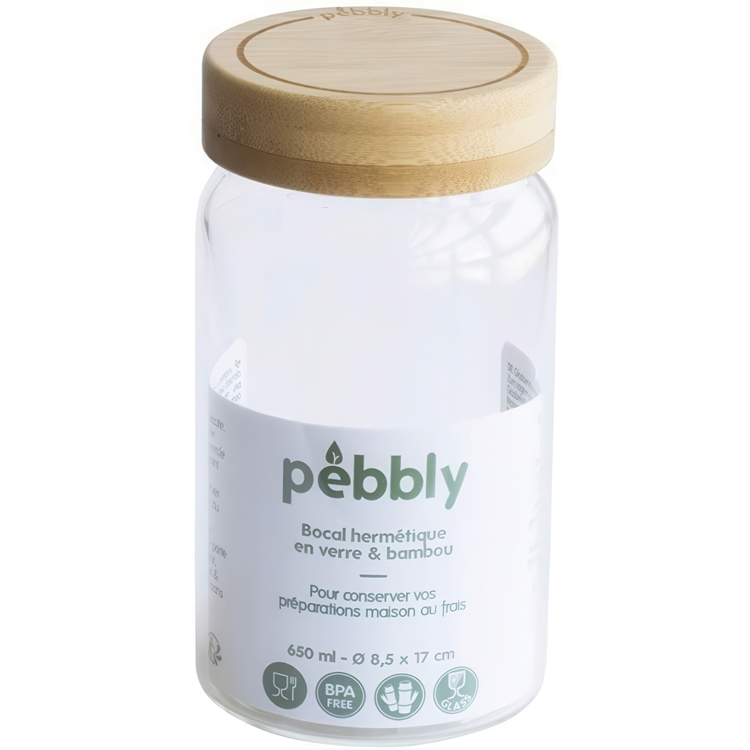 Glasskrukke med bambulokk 0,65L, Pebbly