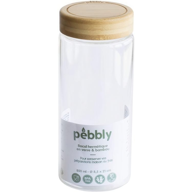 Glasskrukke med bambulokk 0,85 L, Pebbly