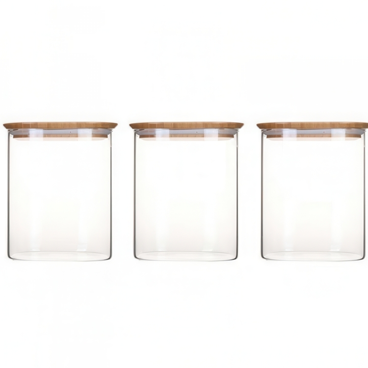 Glasskrukke med bambulokk 0,8 L 3-pack, Pebbly