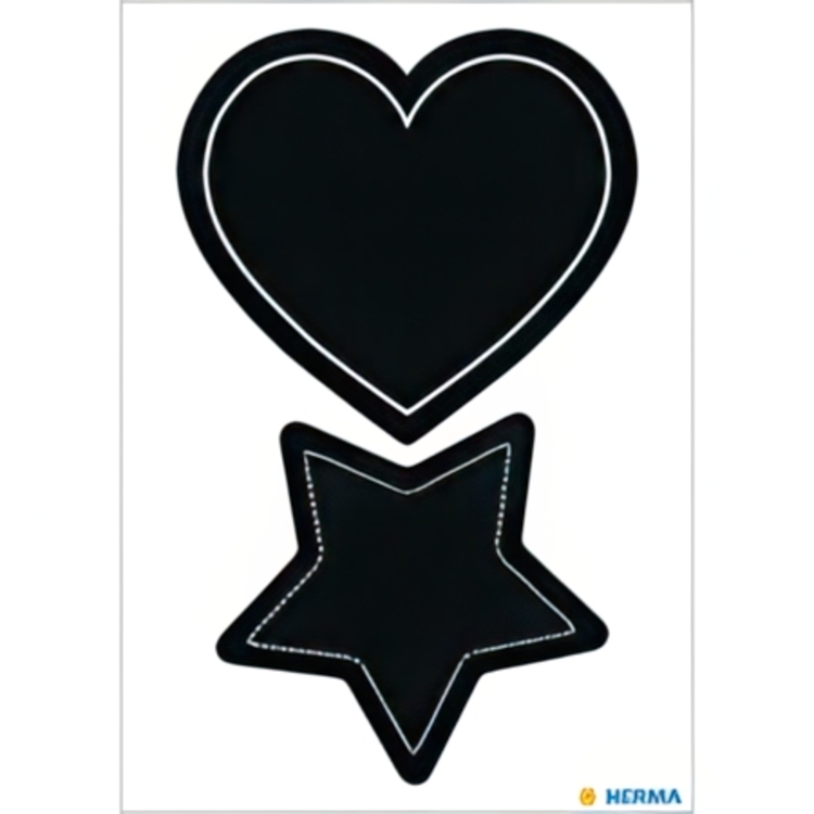 Tavle-etiketter, HERMA LARGE HEART / STAR, 4 stk, Svarte