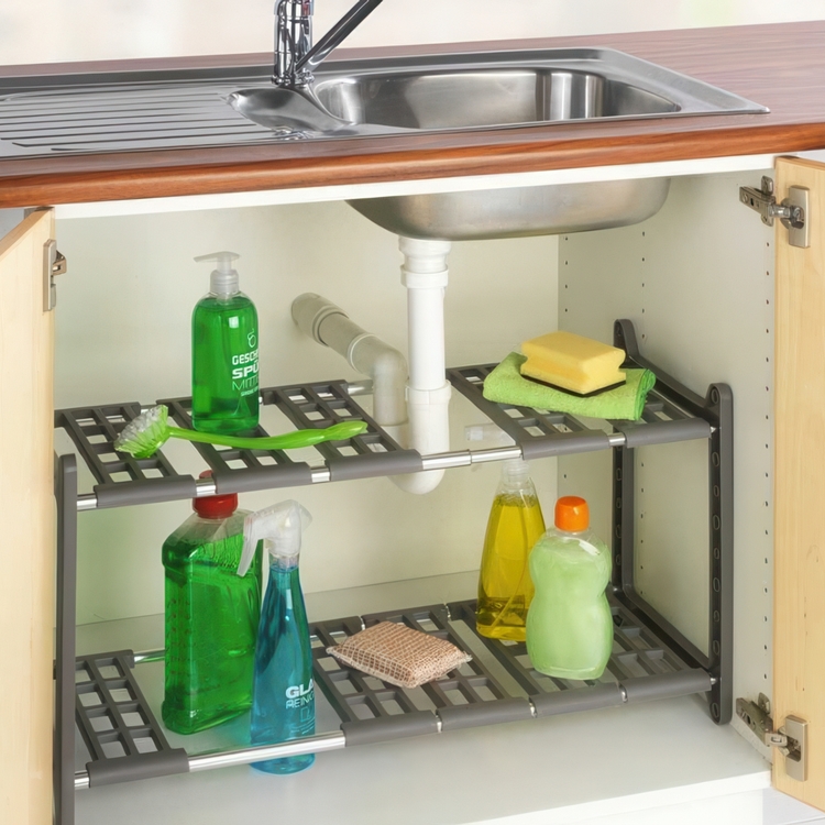 Justerbar oppbevaringshylle under oppvaskkum, 45-80 cm