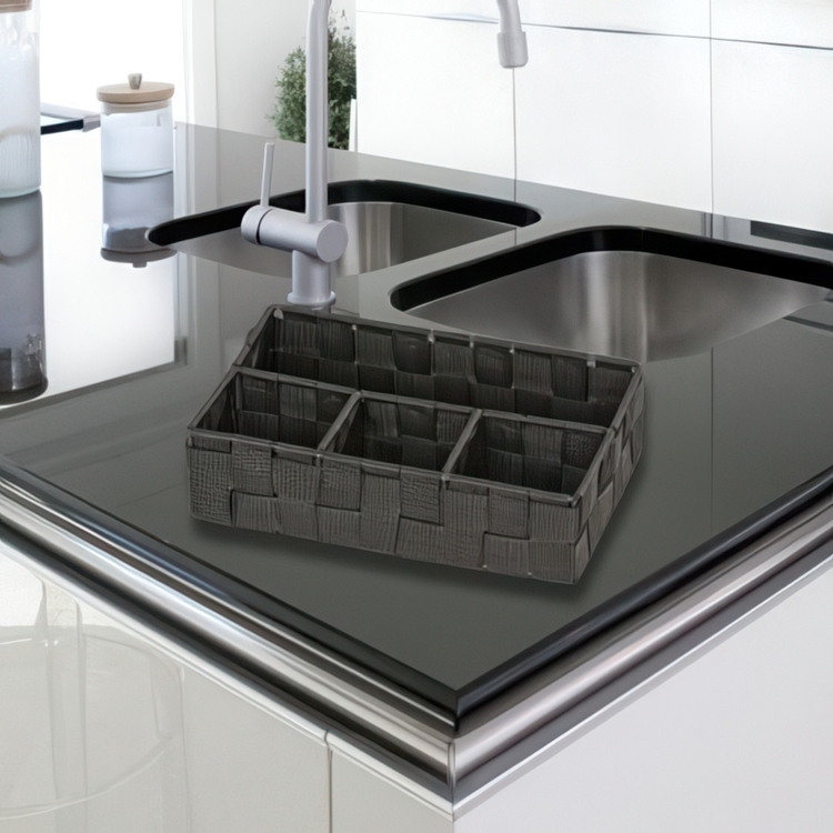 Kurv med 4 rom, ADRIA, Liten, 17 x 26 x H6,5 cm, sort
