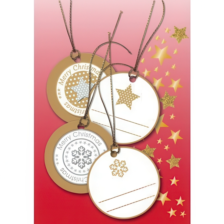 Luksuriøse gaveetiketter med julemotiv, 4 stk, 3D CHRISTMAS GIFT TAGS, Ø 5 cm