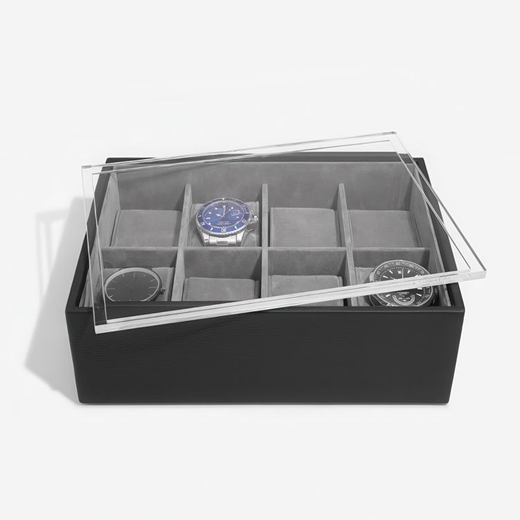 Klokkeboks med displaylokk, STACKERS WATCH BOX, 18 x 26 x H 9,5 cm Svart