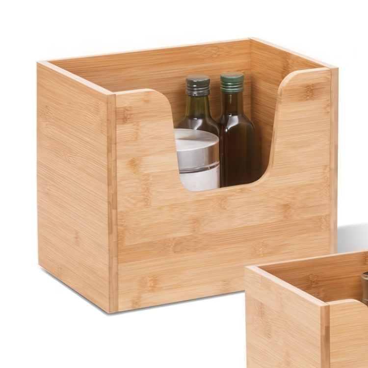 Kasse med åpen front, stablebar, STACK LARGE BAMBOO BASKET, 31,5 x 21,5 x H 26,5 cm, natur