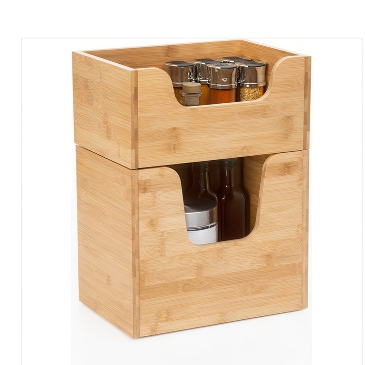 Kasse med åpen front, stablebar, STACK LARGE BAMBOO BASKET, 31,5 x 21,5 x H 26,5 cm, natur