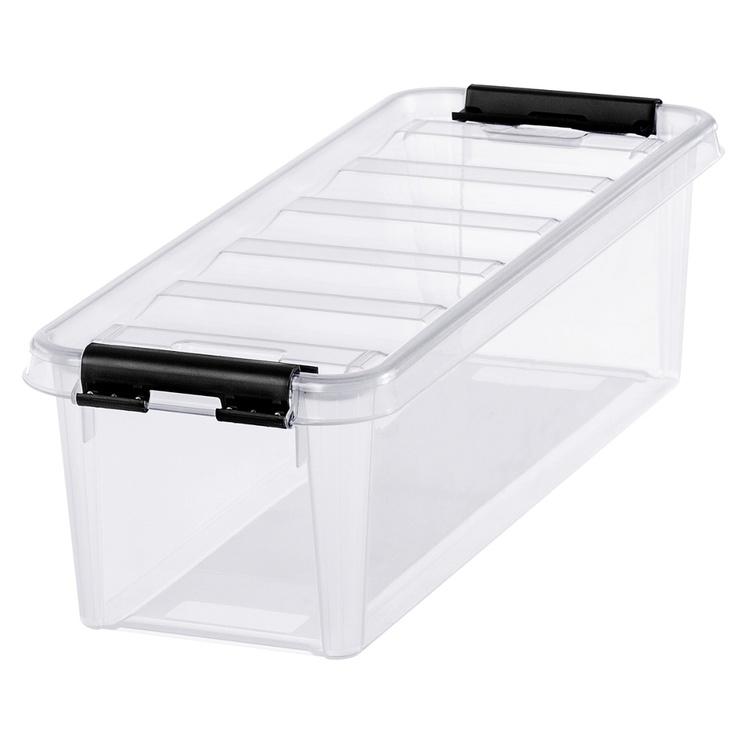 Avlang oppbevaringsboks med lokk 20L, SmartStore, Klar/svart