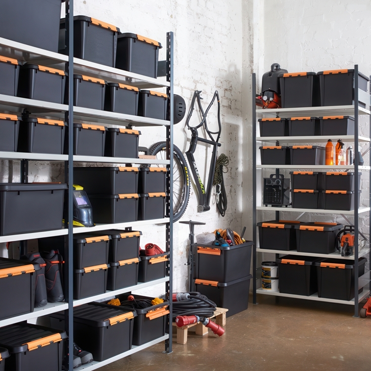 Oppbevaringsboks med lokk 14L, SmartStore Pro, Svart/oransje