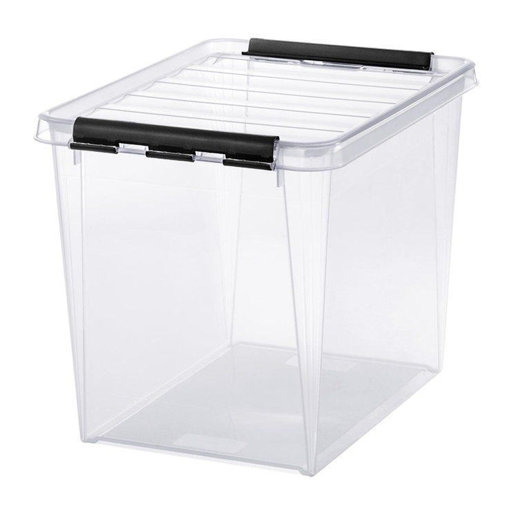 Høy oppbevaringsboks med lokk 25L, SmartStore, Klar/svart