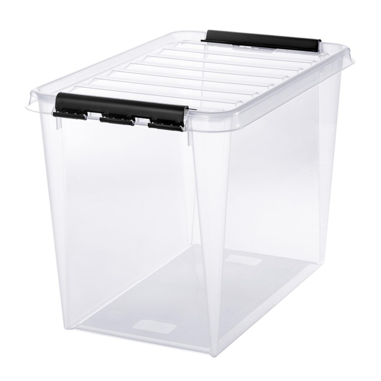 Stor oppbevaringsboks med lokk 66L, SmartStore, Klar/sort