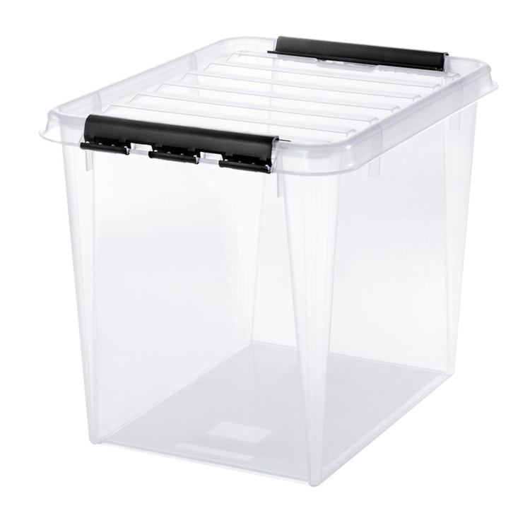 Stor oppbevaringsboks med lokk 52L, SmartStore, Klar/svart