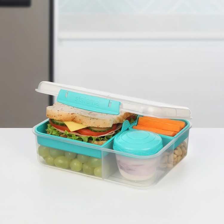 Bentoboks med 5 rom og beholder 1,65L, Sistema