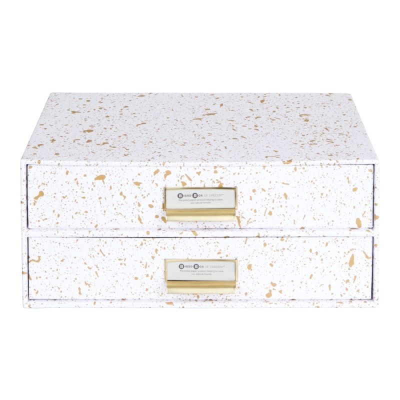 Minikommode, 2 skuffer, BIGSO BIRGER, 33 x 25,5 x H 14,5 cm, Hvit / Splash Gull