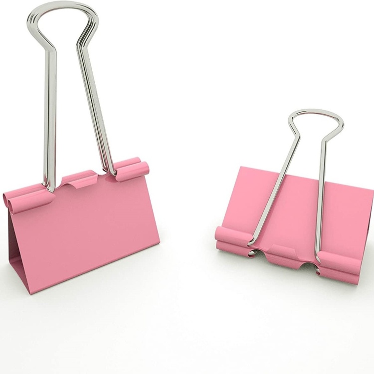 Papirklemmer, 12 stk FOLDBACK CLIPS L, 41 mm, Rosa