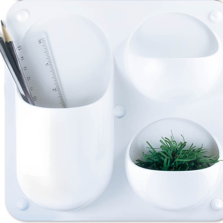 Selvklebende / magnetisk veggoppbevaring, 3 rom, POCKET, 21 x H21 cm, hvit
