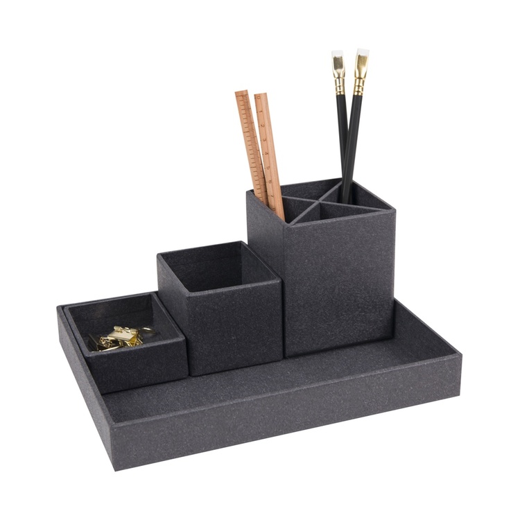 Skrivebordsoppbevaring, 4 deler, BIGSO LENA WOOD PAPER, Dark Oak