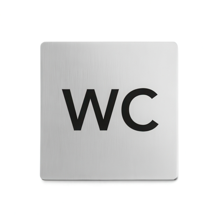 WC-skilt i rustfritt stål, 8x8 cm