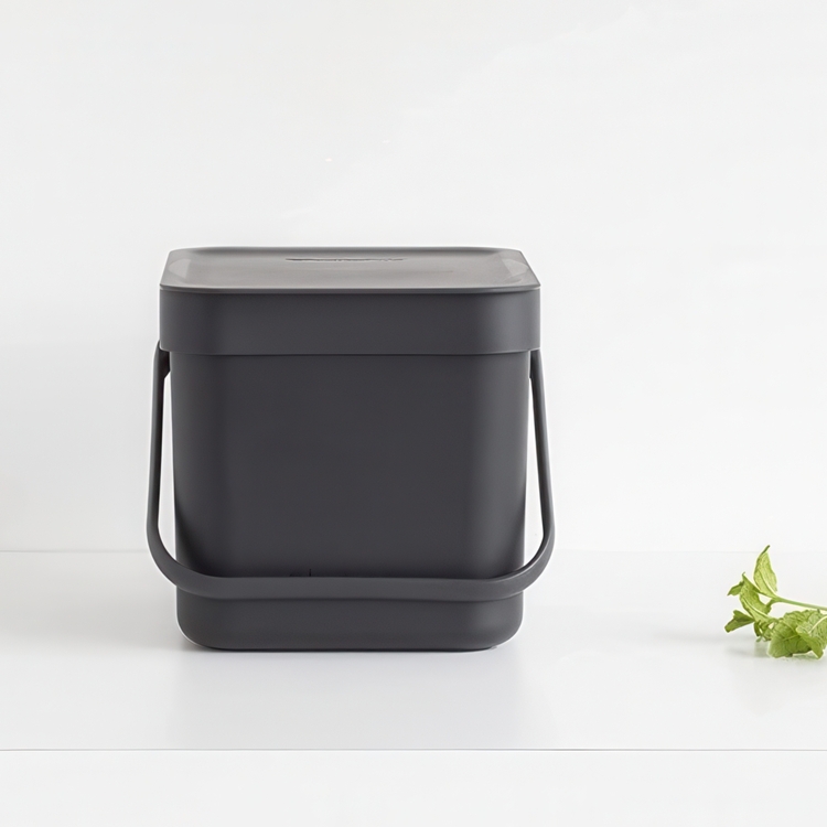 Søppelbøtte med lokk og håndtak 6L, Brabantia, Mørkegrå