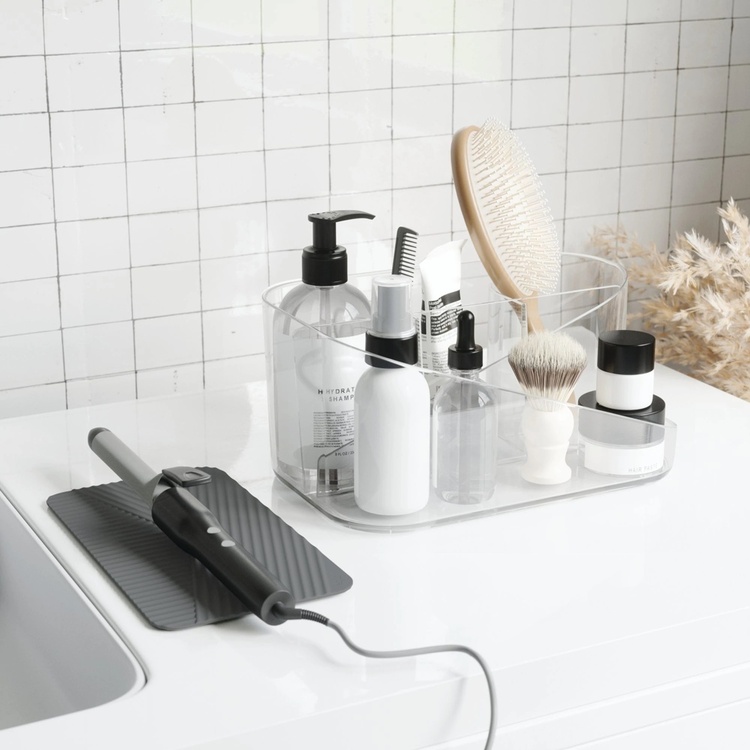 Holder for hårføner m.m., UMBRA GLAM HAIR TOOLS ORGANISER, 26,5 x 17 x H 12,5 cm, Klar / grå