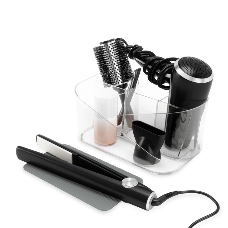 Holder for hårføner m.m., UMBRA GLAM HAIR TOOLS ORGANISER, 26,5 x 17 x H 12,5 cm, Klar / grå