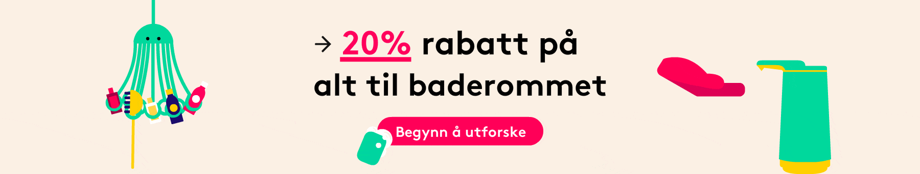 20% rabatt på alt til baderommet