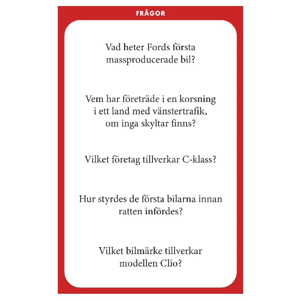 Quiz om biler i gruppen Fritid / Spill / Brettspill hos SmartaSaker.se (14837)