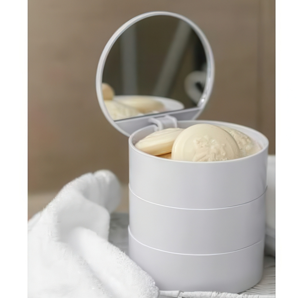Boks med speil, COSMETIC TOWER, Ø 13 x H14 cm, Hvit i gruppen Oppbevaring hos SmartaSaker.se (40033)
