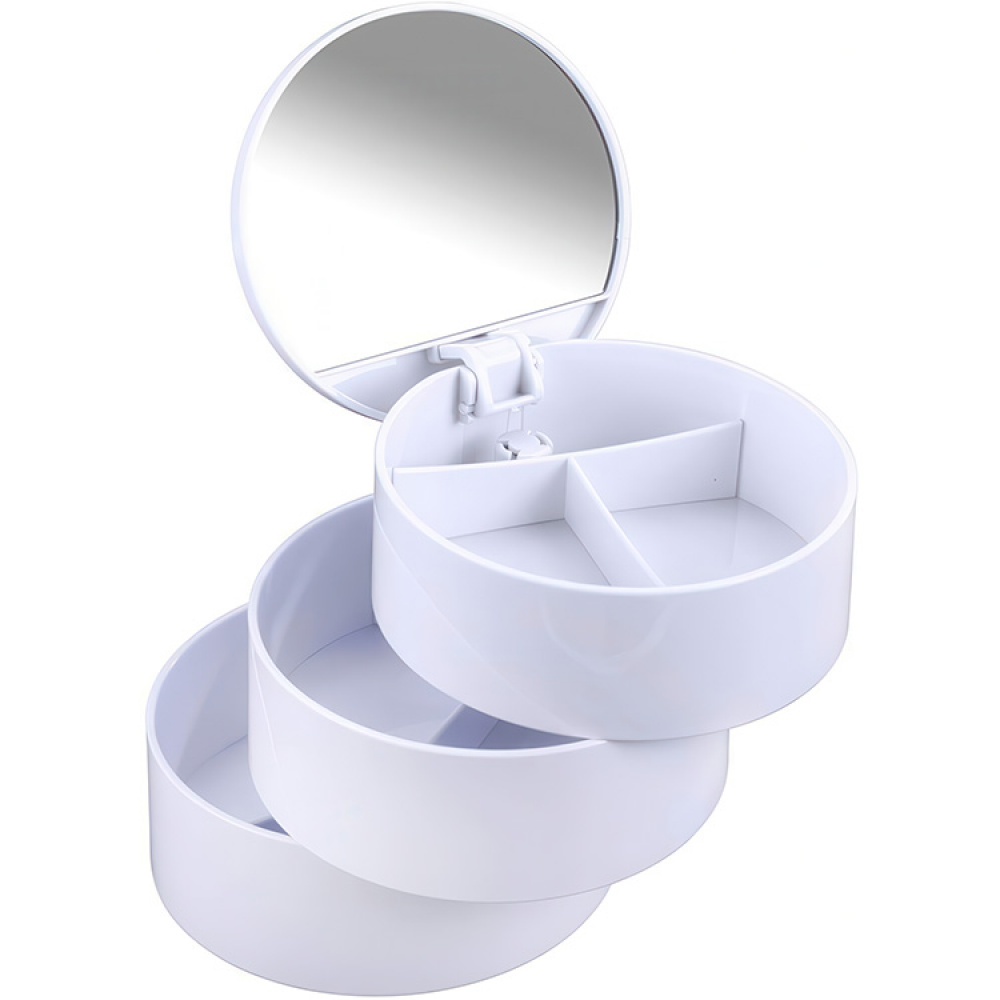 Boks med speil, COSMETIC TOWER, Ø 13 x H14 cm, Hvit i gruppen Oppbevaring hos SmartaSaker.se (40033)
