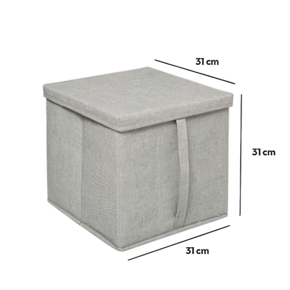 Boks i tekstil med lokk, ORGA STORAGE BOX CUBE, 31 x 31 x H 31 cm, Beige-Grå i gruppen Oppbevaring hos SmartaSaker.se (40226)
