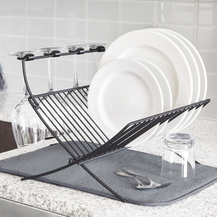 Oppvaskstativ med glassholder og tørkematte, XDRY, 51 x 37 x 31 cm, Umbra, Svart / Grå i gruppen Oppbevaring / Kjøkkenskap / Oppvaskkummer og oppvaskbenk hos SmartaSaker.se (40449)