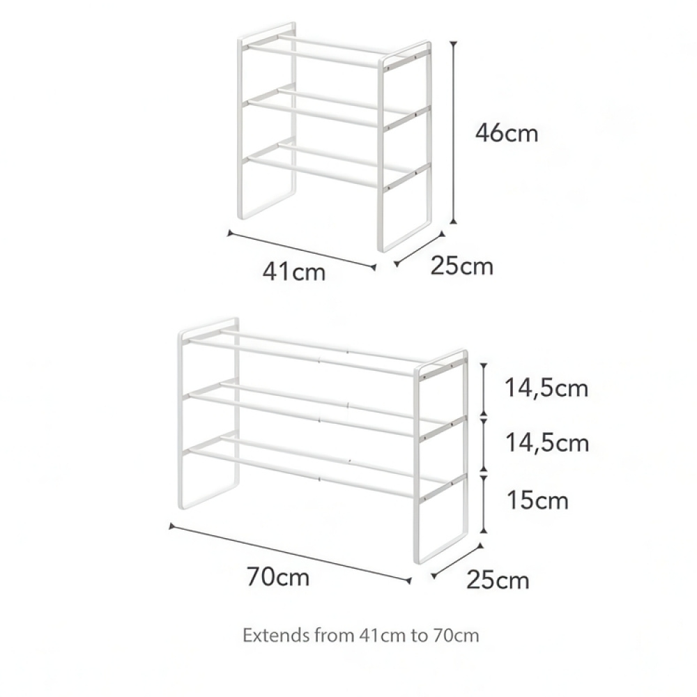 Uttrekkbar skohylle 3 hylleplan, 41-70 cm, Yamazaki, Svart i gruppen Oppbevaring / Entréoppbevaring hos SmartaSaker.se (40563)