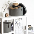 Rund oppbevaringsboks med spenne 2 bokser, Rut canvas, Bigso