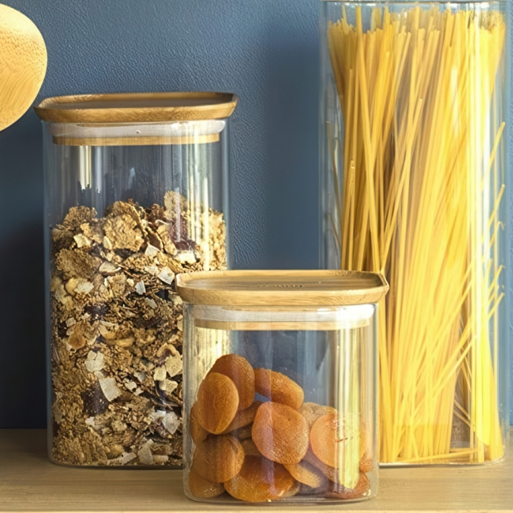 Glasskrukke med bambulokk 0,8 L 3-pack, Pebbly i gruppen Oppbevaring hos SmartaSaker.se (41024)
