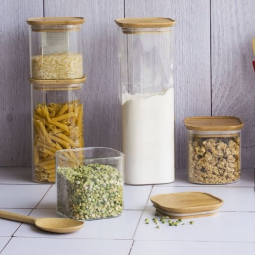 Glasskrukke med bambulokk 0,8 L 3-pack, Pebbly i gruppen Oppbevaring hos SmartaSaker.se (41024)