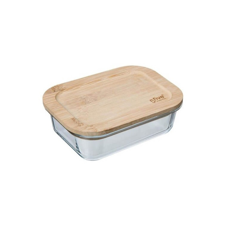 Glassmatboks med bambulokk, 0,4 L, BOÎTE VERRE BAMBOU, 14,5 x 10,5 x H 5,5 cm, Klar / Natur i gruppen Oppbevaring / Kjøkkenskap / Matbokser / Matbokser i glass hos SmartaSaker.se (41026)